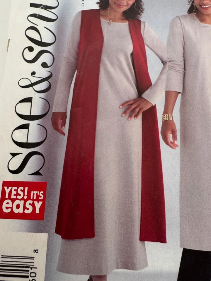 Butterick See and Sew Sewing Pattern B4270 Vest Tunic Dress Pants XS S M 6-14 UC - Image 2 of 4