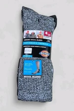 DICKIES Mens Socks Crew Wool Blend Cushion Mid-Weight 4 Pair Shoe Size 6-12 