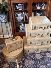 Vintage Marble White Samsonite Suitcase Luggage Train Hatbox Overnight Rawhide 6