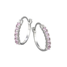 Women 925 Silver Solitaire Pink Cubic Zirconia Huggie Hoop Earrings 17mm Box S11