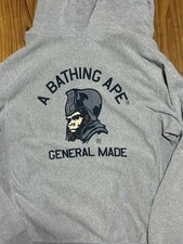 A BATHING APE Gray Zip Hoodie with General Ape Design Vintage Used