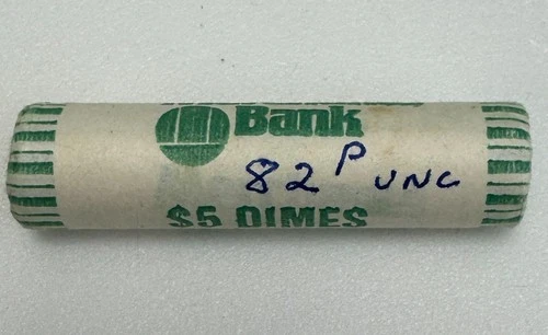 1982 P 50 Coin Roosevelt Dime 10 Cent Roll Uncirculated 10c BU Paper Roll