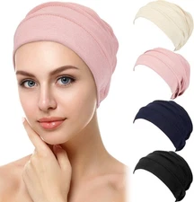 Syhood 4 Pieces Slouchy Beanies Hats Soft One Size, Black, Navy, Pink, Beige 