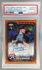 AJ Smith-Shawver 2024 Topps Chrome Update Orange Refractor Auto RC 16/25 PSA 10