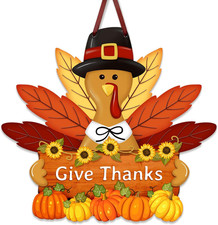 Thanksgiving Turkey Door Sign Decor, Wooden Wreath for Front Door Hanger, Yard F