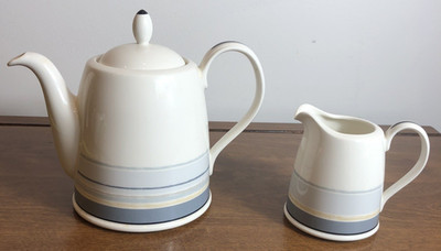 Noritake Ambience Java Graphite Swirl Teapot and Creamer NWT