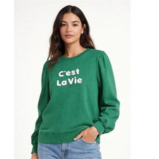 Talbots Plus Green Cotton Long Sleeve Embroidered Sweatshirt Blouse Top 0X/XL