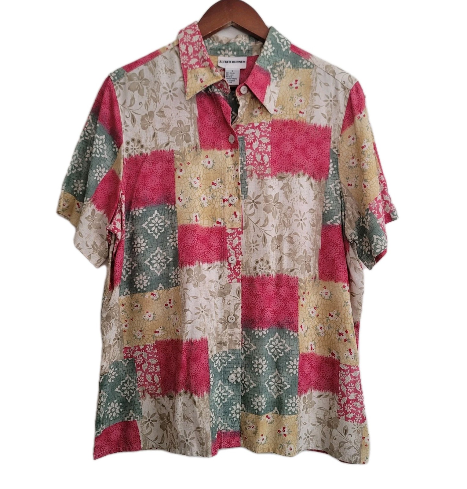 Alfred Dunner Patchwork Quilt Design Button Up Sh… - image 1