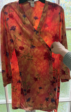 Private Luxuries Floral Satin Tie Robe S Lightweight Colorful 100 Polyester