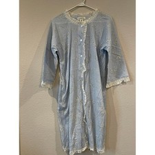 Christian Dior Vintage 1980s Union Made USA Blue Lace Trim Floral Night Gown Med