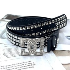 Y2K Rhinestone Buckle Studded Belt Womens Punk Gothic PU Leather 47in