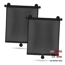 2Pcs Retractable Car Side Sunshade UV Block Suction Cup Window Roller 2 Black