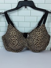 NEW Auden 44D Underwire Leopard W/Black Trim 3 Hook Adjustable Straps Nylon