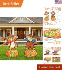Set of 2 Rustic 24" Scarecrow  Pumpkin Yard Decorations for Fall Festivities