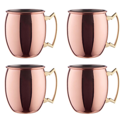 4x Edelstahl Moscow Mule Becher in Rosegold 470 ml Cocktailkrug Cocktailbecher