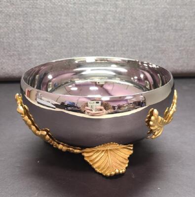 L'Objet Lamina Metal 6'' Serving Bowl with 24K Plated Feet and Acanthus Leaves