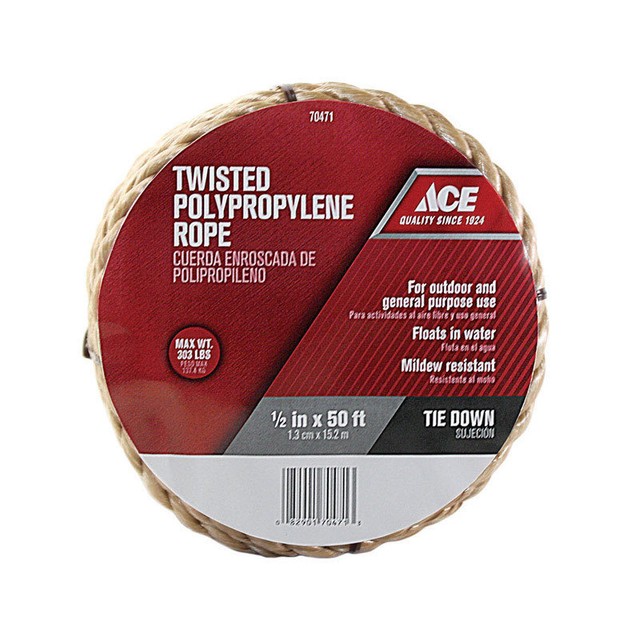 Poly Pro Rope Crimp Ace 1/2in Diameter 50ft Tan Twisted Poly-Pro Rope 70471 for sale online ...