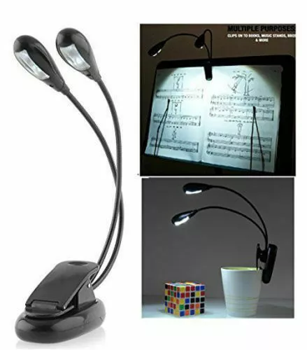 dual arms clip on led lamp for bed table book reading light - bendable (4 led’s) image 1