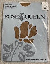 Vintage ROSE QUEEN Sheer Suntan Stockings 1 Pair Full Fashioned Sz 9.5 - 10