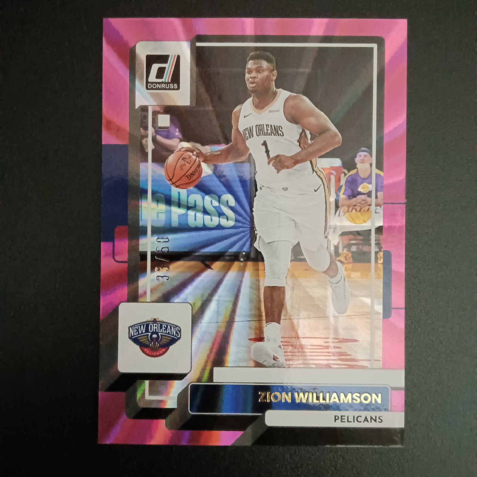 ZION WILLIAMSON 2022-23 Donruss card #164 HOLO PINK Laser /50 SP Pelicans