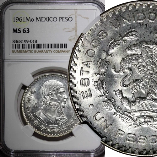 Mexico ESTADOS UNIDOS MEXICANOS Silver 1961 Peso Jose Morelos NGC MS63 KM#459(8)