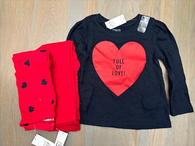 NWT Baby Gap navy red heart ''full of love'' VALENTINE 2-piece SET 2T 3T 4T 5T