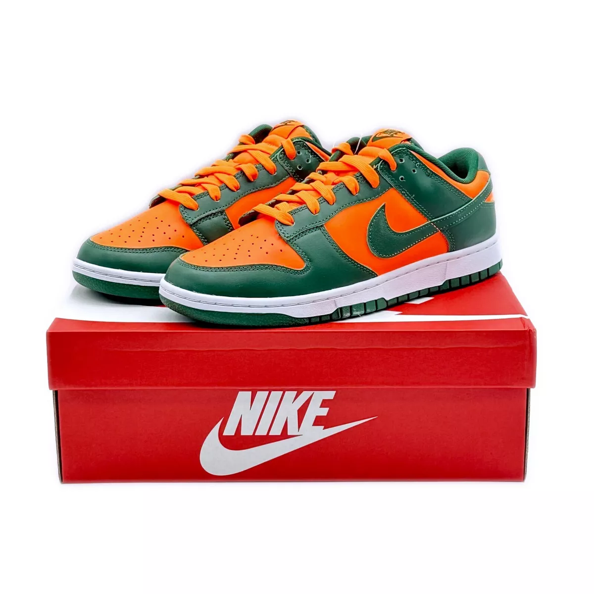DD1391 300 Nike Dunk Low Miami Hurricanes Gorge Green Total Orange