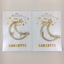 NEW Set of 2 Gold Moon Hair Clip Metal Barrette Geometric Witch Astronomy Space