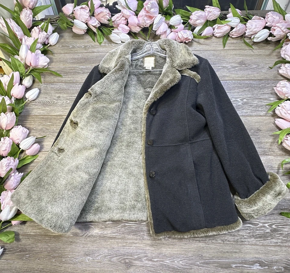 Abrigo de piel sintética J. Jill talla XS pequeño ribete mezcla de lana para mujer precioso suave acogedor Foto 3 de 4