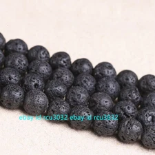 6/8/10/12mm Natural Black Lava Rock Stone Round Gemstone Loose Beads 15"