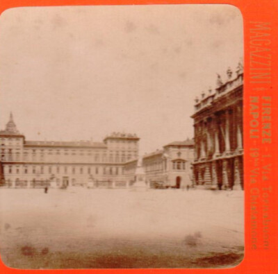 Stereo Torino, Piazza Castello, Palazzo Reale e Madama, G. Brogi Firenze um 1880