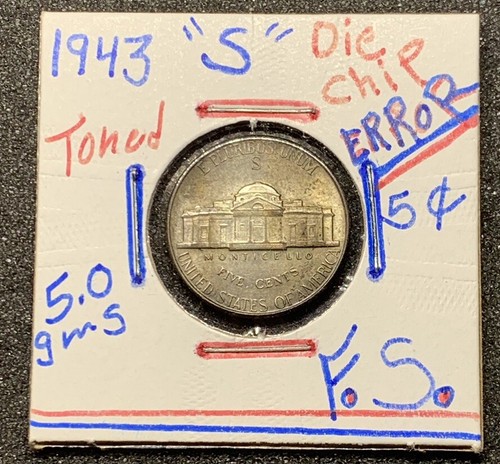 1943-S Error Die Chip Jefferson Nickel 5FS Silver