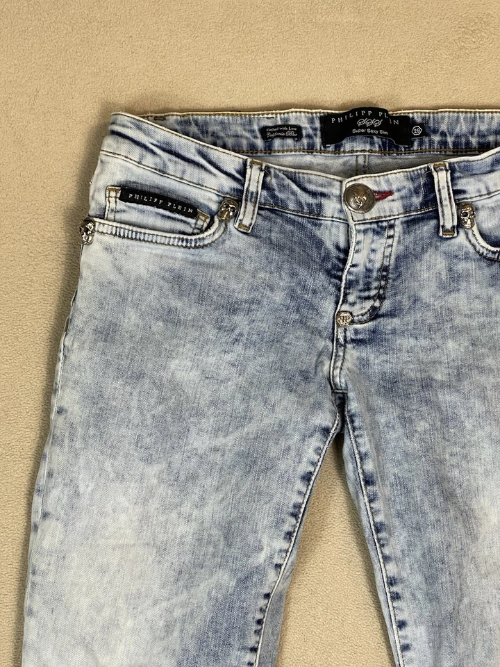 Pantalones de mezclilla Philipp Plein para mujer 29 azul California súper sexy ajustados calavera Foto 2 de 4