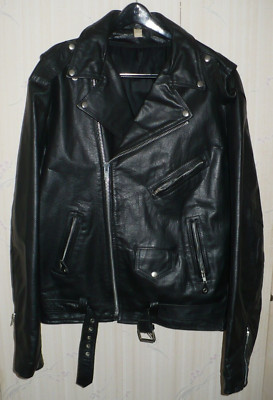Vintage Black Genuine Leather Motorcycle Biker Jacket YKK Zippers Echtes Leder