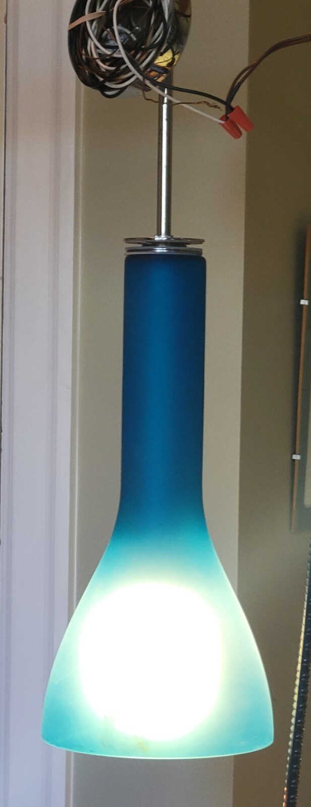 Mid Century Turquoise Glass Ceiling Light