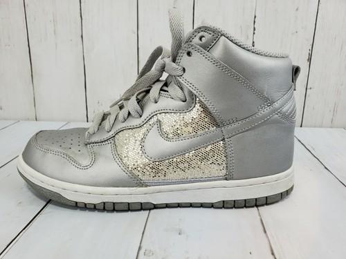 Nike Womens Dunk High 325203-001 Metallic Silver Sparkle High Top Shoes Size 7 - Picture 4 of 10