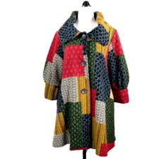 Damee Inc. Size M Women's Button Up Jacket A-line Geometric Patchwork 3/4 Sleeve