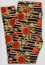 OS LuLaRoe One Size Leggings Roses  Stripes NWT R27