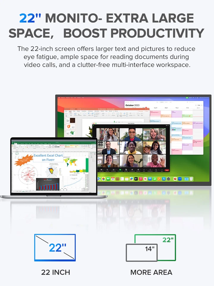 UPERFECT 22 Inch Portable Monitor 2K 2560*1440 Laptop Display Computer Monitor - Image 2 of 4