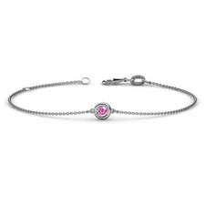 Pink Sapphire Solitaire Station Minimalist Bracelet 1/6 ct 14K Gold JP:183718