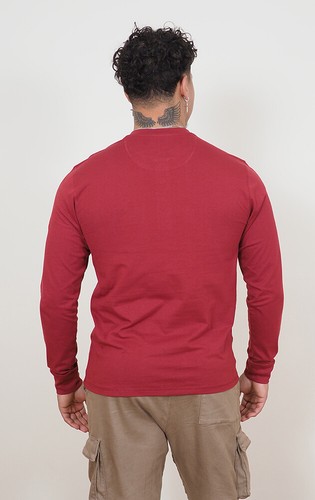 Mens Long Sleeve Cotton T-Shirt Regular Fit Crew Neck or Henley Top Lounge Work - Picture 67 of 72