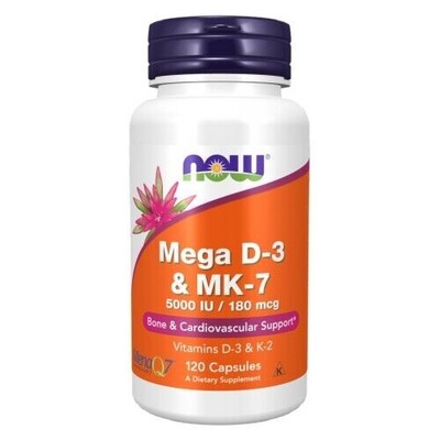 Mega D-3 & MK-7 5000 IU 180 mcg 120 Caps By Now Foods