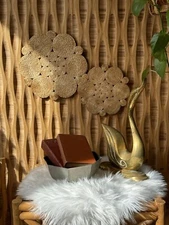 Vintage Patina Gold Solid Brass Swan Decor Transitional Boho Coastal Hollywood