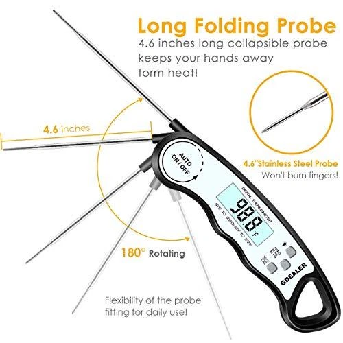 Meat Thermometer Digital Instant Read Thermometer Ultra-Fast Cooking D-Black