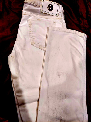 Roccobarocco white gold metallic jeans Size 29 Made In Italy Stretchy Model P036