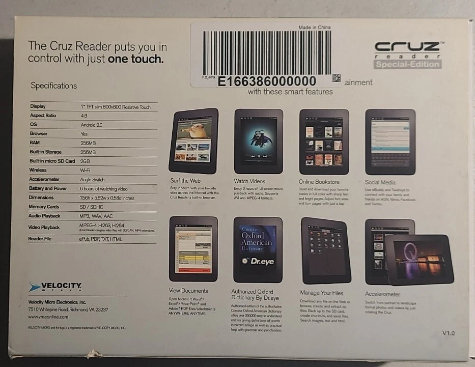 Cruz Reader Velocity Micro Tablet Surf Web, Videos, Books 7" Display Tested Work - Image 2 of 4