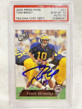 GRADED TOM BRADY ROOKIE 2000 PRESS PASS #37 SIGNED PSA 10 AUTO 10 GOAT PERFECT!
