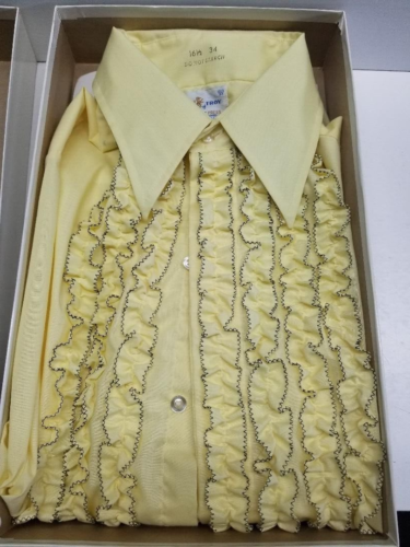 Vintage NEW Ruffle Tuxedo Shirt Men 16.5 Yellow Dagger Point Collar Lion of Troy