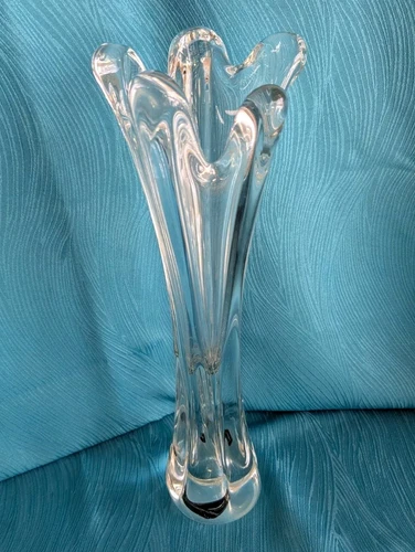Mikasa Clear 16" MCM Heavy Lead Crystal Swung 5 Finger Stretch Vase