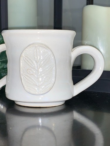 ¡¡Cerámica artística de roble negro!! ¡Tazas gemelas hoja blanca cremosa! ¡Único y RARO! ¡Juego de 2! - Imagen 2 de 9